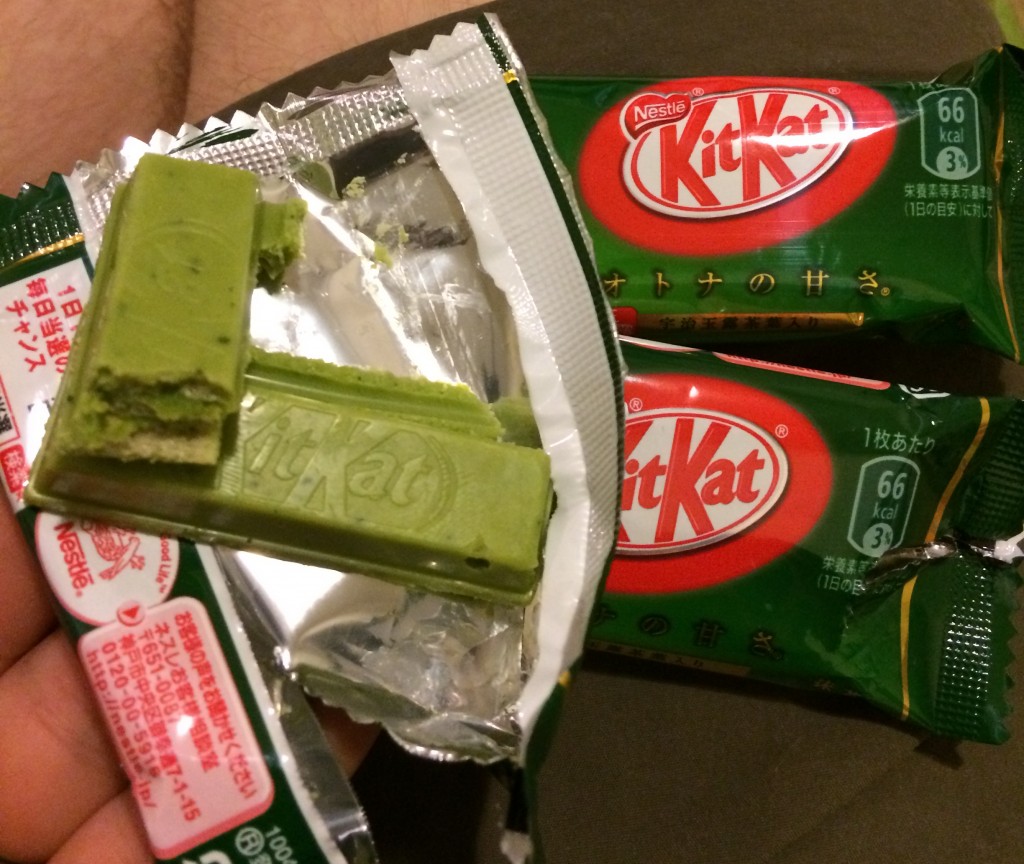 "Give me a break.  Give me a break.  Break me off a piece of that..." weird green kit kat...?